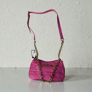 bebe Fuchsia Quilted Shoulder Bag with Golden Chain